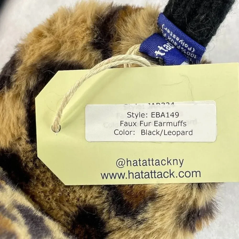 Hat Attack Faux Fur Earmuffs Brown Leopard Print Plush Headband NEW!